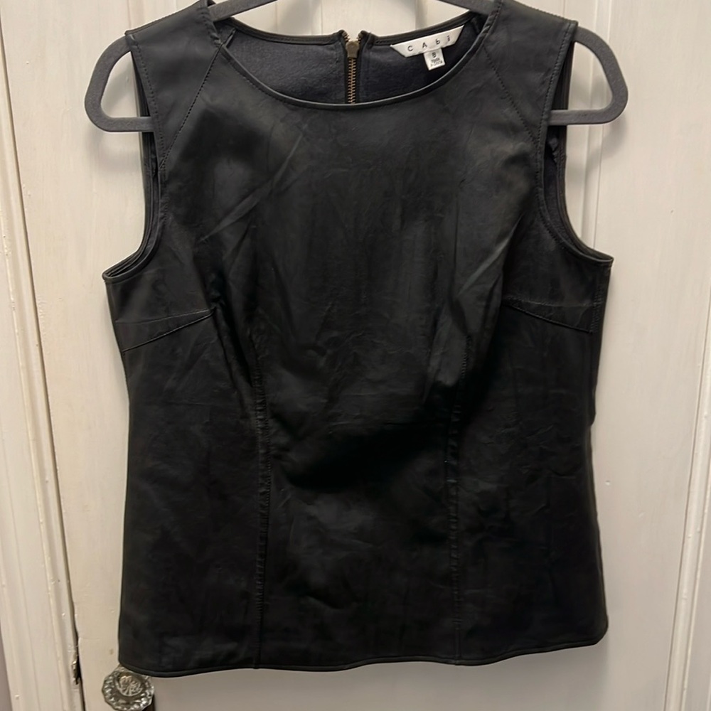 CAbi faux leather back zip tank
